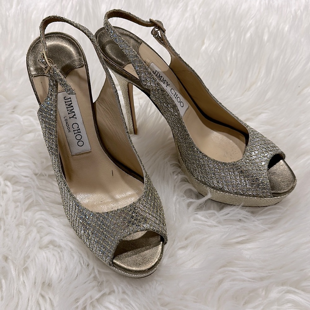 Jimmy Choo leather printed slingback pumps